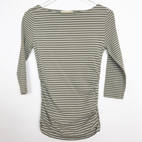 Michael Michael Kors khaki/white striped top w/zip - Picture 1 of 8